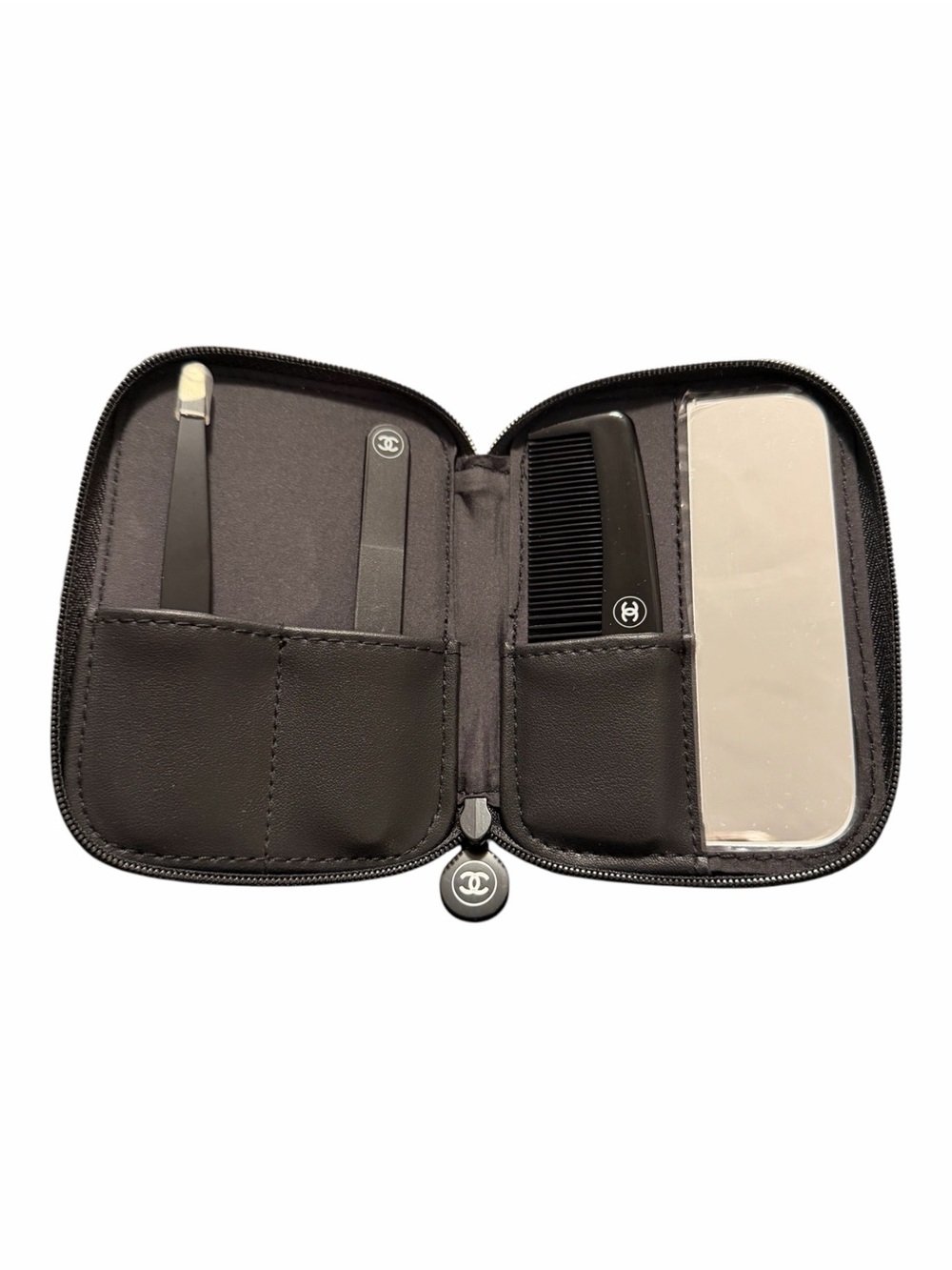 CHANEL Black Compact Travel Grooming Set with Mirror